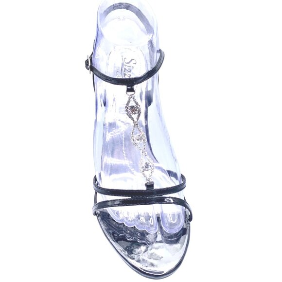 Black Rhinestone Stiletto Heels T- Strap Design Crystal Embellishments Size 7.5 - Picture 3 of 11